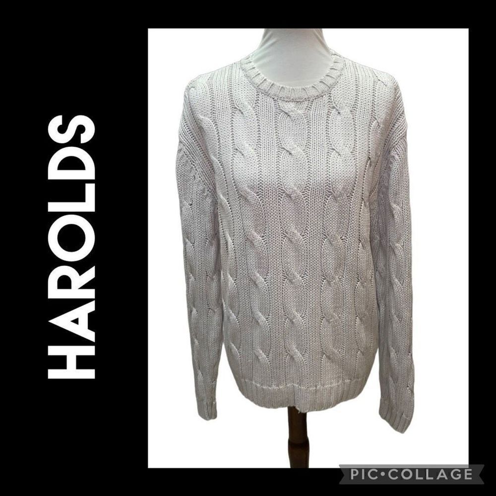 Harold’s Cable Knit Oat Colored Linen/Cotton Blend Crewneck Unisex Pullover Swea